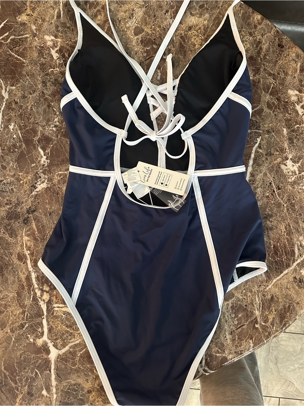 Cupshe Slim & Sculpt Navy One-Piece Swimsuit | NWT | Size Small - Picture 3 of 6